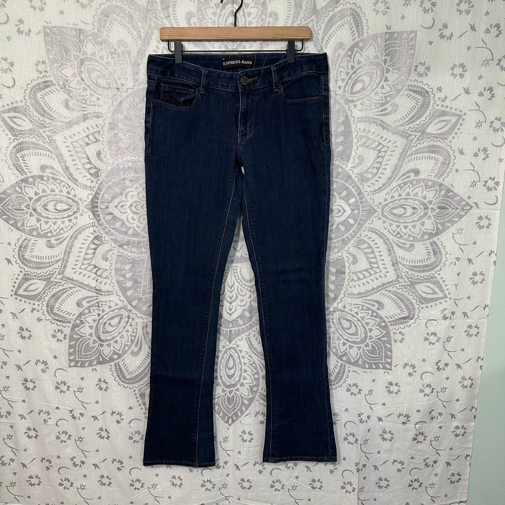 PreLoved $99 Express Stella Skyscraper Low Rise Stretch Jeans Dark Blue Flare 10